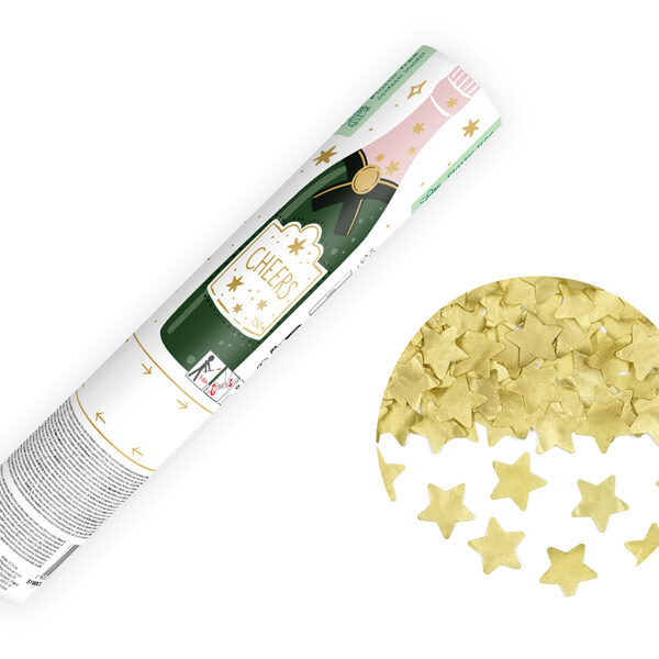 Tuba Szampan strzelająca złotymi gwiazdkami, 20 cm