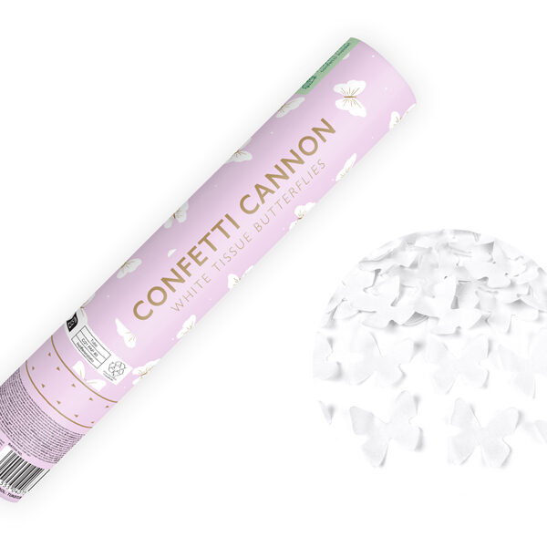 Tuba z motylkami, biała, 28 cm