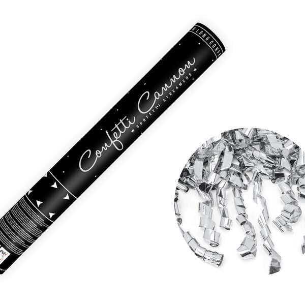 Tuba z serpentynami, srebrny, 40cm