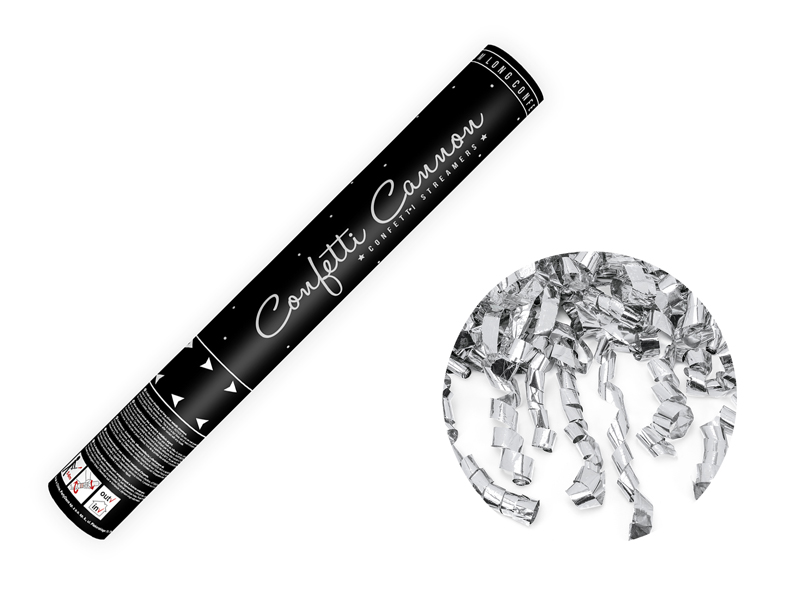 Tuba z serpentynami, srebrny, 40cm