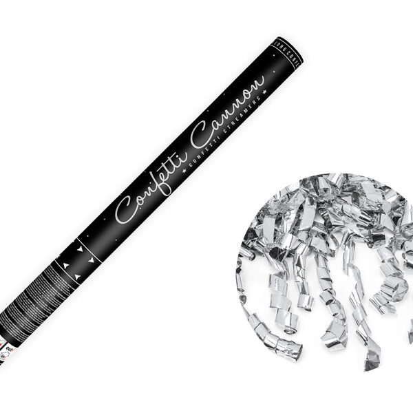 Tuba z serpentynami, srebrny, 60cm