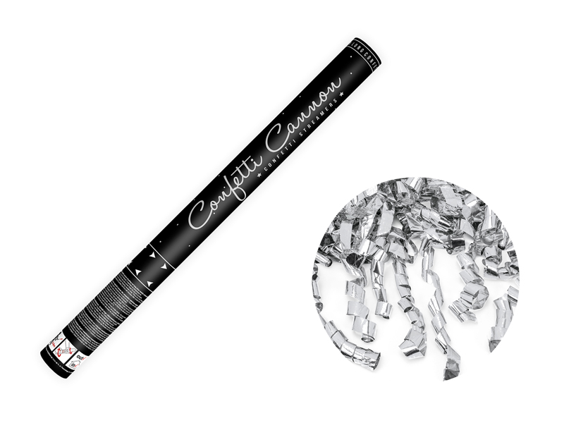 Tuba z serpentynami, srebrny, 60cm