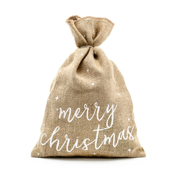 Worek jutowy Merry Christmas, biały, 30x42cm