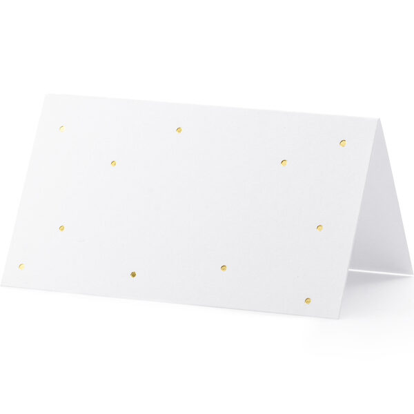Wizytówki na stół - Kropki, złoty, 9,5x5,5cm (1 op. / 10 szt.)