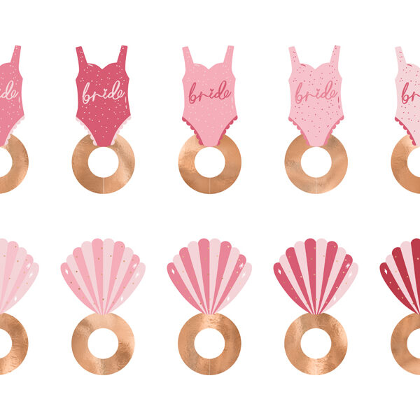 Znaczniki na kieliszki Strój kąpielowy i Muszelka, 8x5 cm, mix (1 op. / 10 szt.)