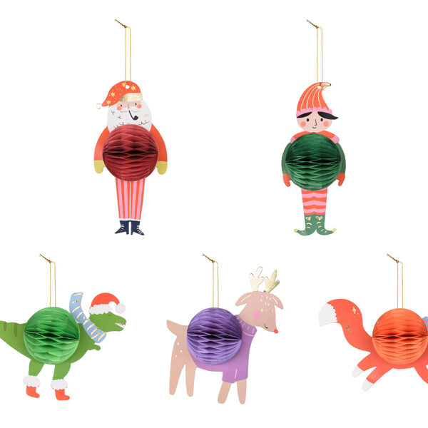 Zestaw bombek papierowych Świąteczne postacie, mix (1 op. / 5 szt.)