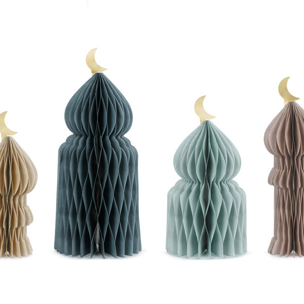 Dekoracje papierowe honeycomb Eid Mubarak, mix, 22.5-33.5cm (1 op. / 4 szt.)