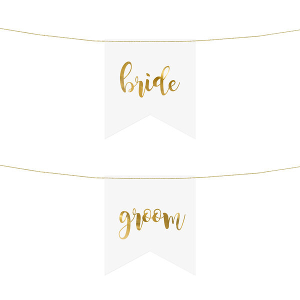 Zawieszki na krzesła - Bride Groom, złoty (1 op. / 2 szt.)