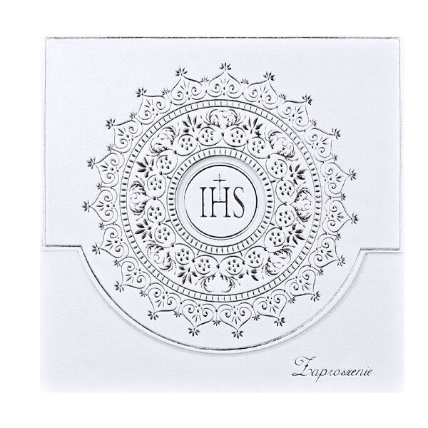 Zaproszenia komunijne z ornamentem, srebrny (1 op. / 10 szt.)