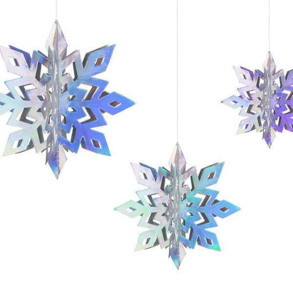 Zawieszki dekoracyjne Śnieżynki, opalizujący, 15-25 cm (1 op. / 6 szt.)
